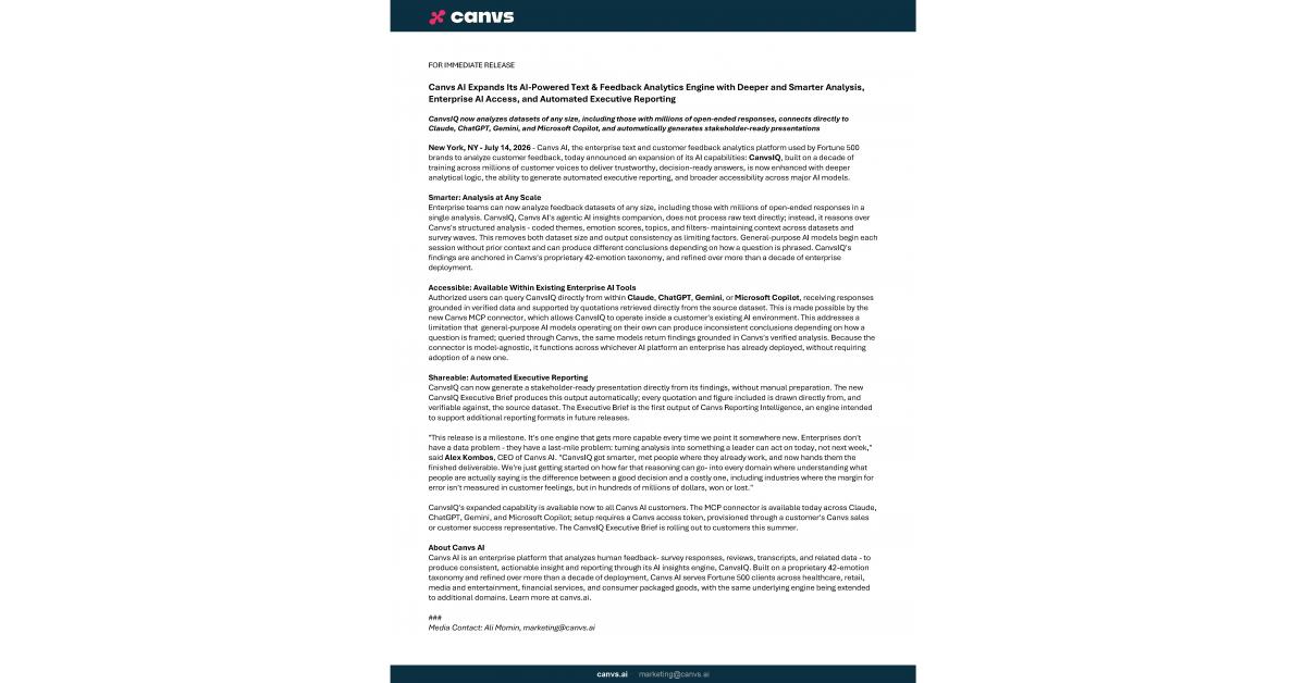 Canvs AI — CanvsIQ: расширенный анализ текстовых данных и автоматические executive-отчёты